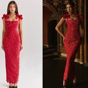 House of CB 'Tiff' holly Red Velvet Lace Maxi Dress NWOT